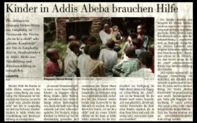Zeitungsartikel „Kinder in Addis Abeba brauchen Hilfe“