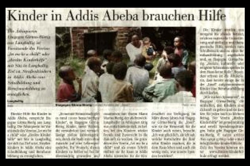 Zeitungsartikel „Kinder in Addis Abeba brauchen Hilfe“