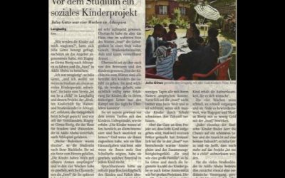 Zeitungsartikel „Vor dem Studium ein soziales Kinderprojekt“