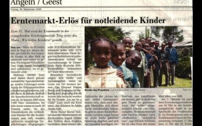 Zeitungsartikel „Erntemarkt-Erlös für notleidende Kinder“