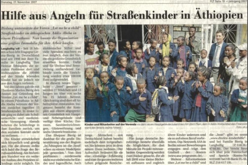 Zeitungsartikel „Hilfe aus Angeln für Straßenkinder in Äthiopien“