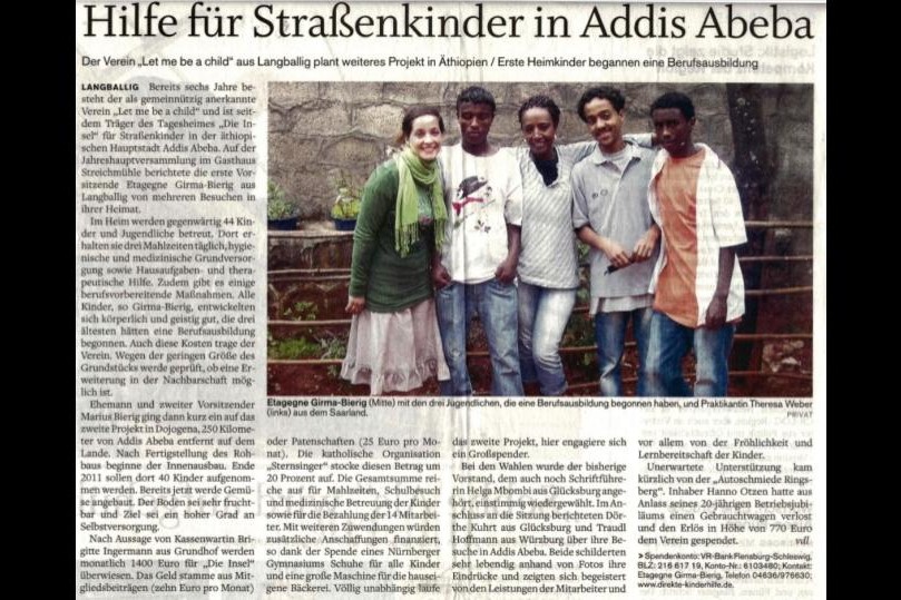 Zeitungsartikel „Hilfe für Straßenkinder in Addis Abeba“