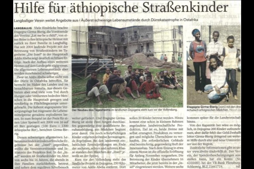Zeitungsartikel „Hilfe für äthiopische Straßenkinder“